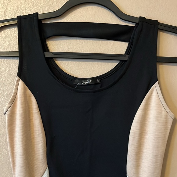 NWT Papaya Black White Tan Color-block Tank Style Bodycon Dress S - Picture 2 of 10